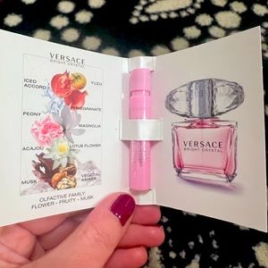 LOT of skincare/haircare samples. Also, vial of Versace Bright Crystal Fragrance